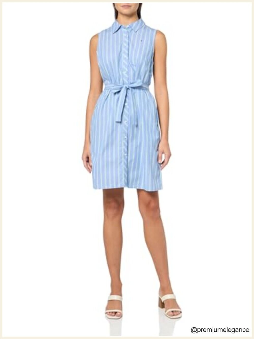 Sleeveless Collared Button Front Tie Waist Mini Shirt Dress 100% Cotton